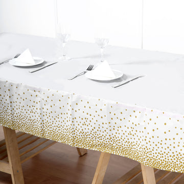 Create a Stunning Tablescape with the White Gold Confetti Dots Tablecloth
