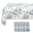 Blue floral tablecloth on a white background.