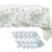 Floral-patterned tablecloth with green design on a white background