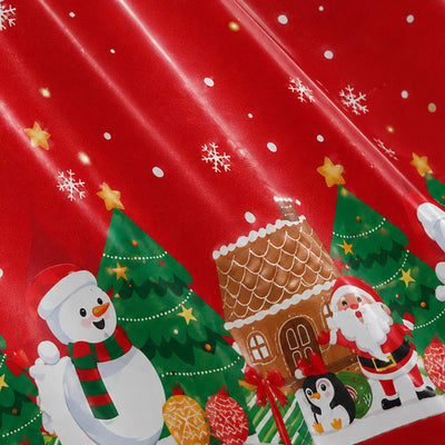 Christmas gift wrap with snowman, Santa, penguin, and gingerbread house design#whtbkgd