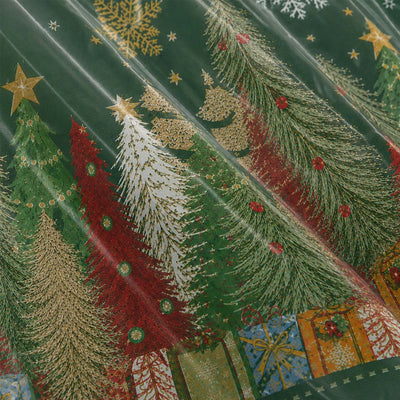 Festive Christmas tree wrapping paper with gift boxes and snowflake patterns#whtbkgd