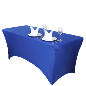 Add Elegance to Your Event with a Royal Blue Rectangular Stretch Spandex Tablecloth