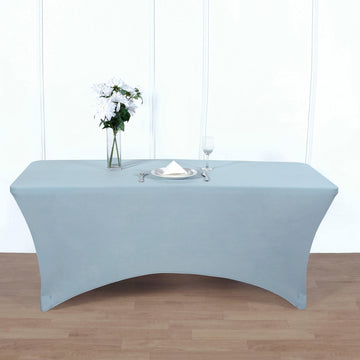 Elevate Your Event with the Dusty Blue Rectangular Stretch Spandex Tablecloth
