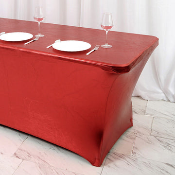 Create a Luxurious Ambiance with the Metallic Burgundy Rectangular Stretch Spandex Table Cover 6ft