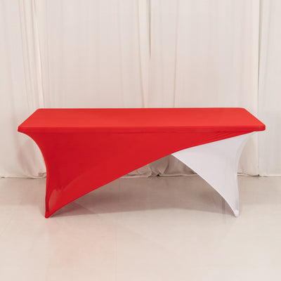 Red and white table cover draped elegantly over a table