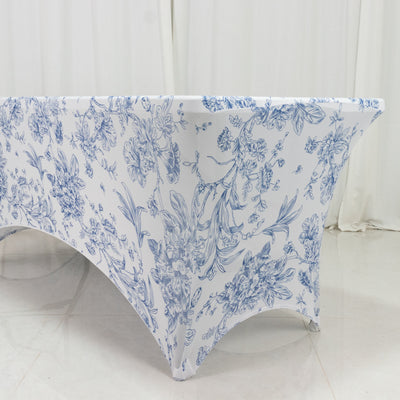 Floral patterned table cover on a white backdrop