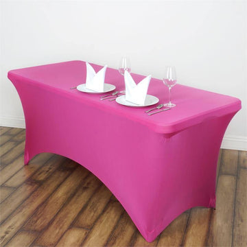 Elevate Your Event with a Fuchsia Rectangular Stretch Spandex Tablecloth