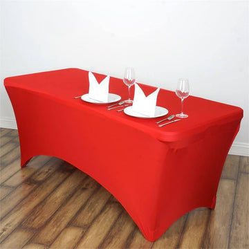 Elevate Your Event with a Red Rectangular Stretch Spandex Tablecloth