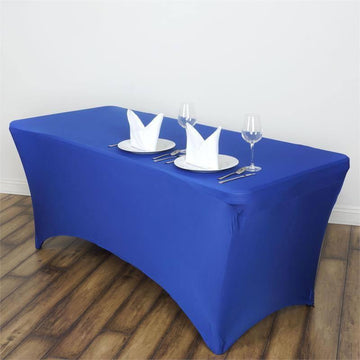 Elevate Your Event Decor with the Royal Blue Rectangular Stretch Spandex Tablecloth 6ft
