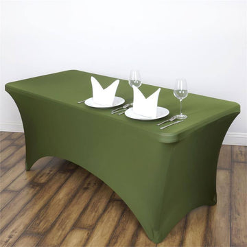 Elegant Olive Green Rectangular Stretch Spandex Tablecloth 6ft