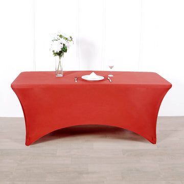 Red Rectangular Stretch Spandex Tablecloth 8ft