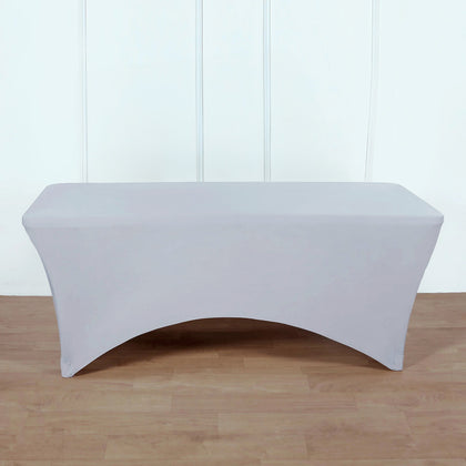 Stretch Spandex Rectangle Fitted Table Cover 96"x30" Silver - Wrinkle Free Form-Fitting Tablecloth