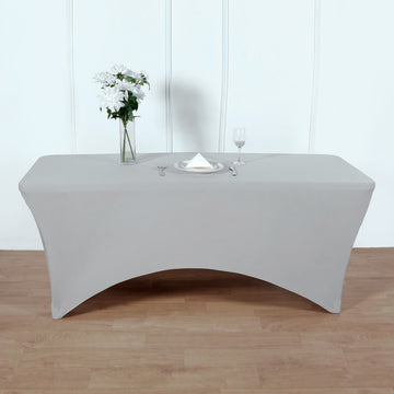 Elegant Silver Rectangular Stretch Spandex Tablecloth 8ft