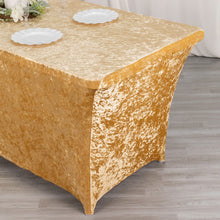 6ft Champagne Crushed Velvet Stretch Fitted Rectangular Table Cover