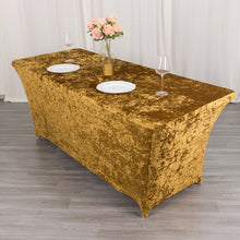 6ft Gold Crushed Velvet Stretch Fitted Rectangular Table Cover