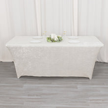 6ft White Crushed Velvet Stretch Fitted Rectangular Table Cover