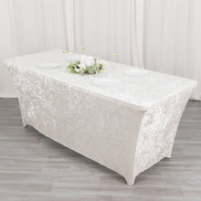 6ft White Crushed Velvet Stretch Fitted Rectangular Table Cover