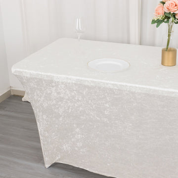 White Crushed Velvet Stretch Fitted Rectangular Table Cover 6ft