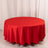 Red round tablecloth with elegant drape on a plain background.