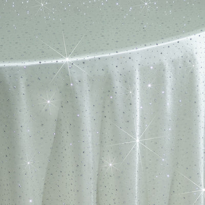 Sparkling silver tablecloth with shimmering details and a smooth finish.