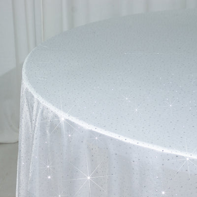 Sparkling white tablecloth with shimmering embellishments