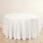 Round white tablecloth on a wooden floor