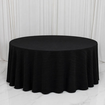 Scuba Tablecloth 120" Round Black Accordion Pleated – Wrinkle Free & Stain Resistant Textured Table Linen
