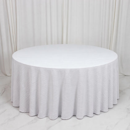 Scuba Tablecloth 120" Round White Accordion Pleated – Wrinkle Free & Stain Resistant Textured Table Linen