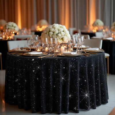 Elegant banquet table set with candles and roses in a luxurious setting.