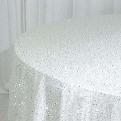 Sparkling white tablecloth with shimmering details