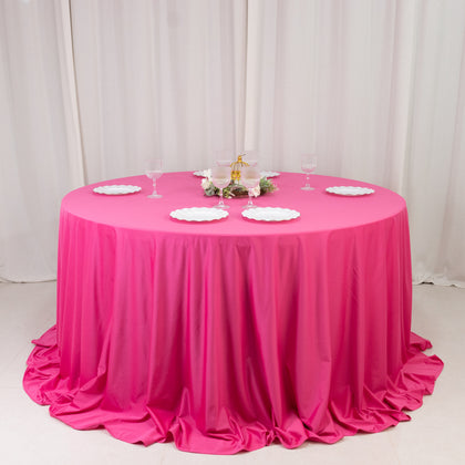 Scuba Round Tablecloth 132" Fuchsia - Seamless & Wrinkle Free Table Cover