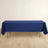 Navy blue tablecloth draped over a rectangular table