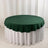 Green round tablecloth with white skirt on a plain backdrop.