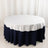 Round table with white top and navy blue skirt