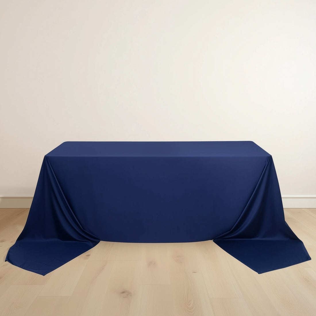 Navy blue tablecloth draped elegantly over a table