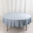 Round light blue tablecloth on a circular table.
