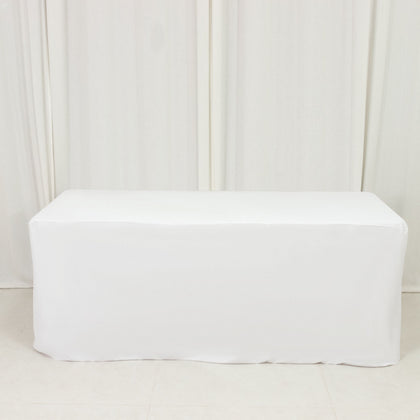 Scuba Rectangular Fitted Tablecloth 6ft White – Wrinkle-Free, Stain Resistant