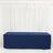 Navy blue tablecloth draped over a long table against a white backdrop