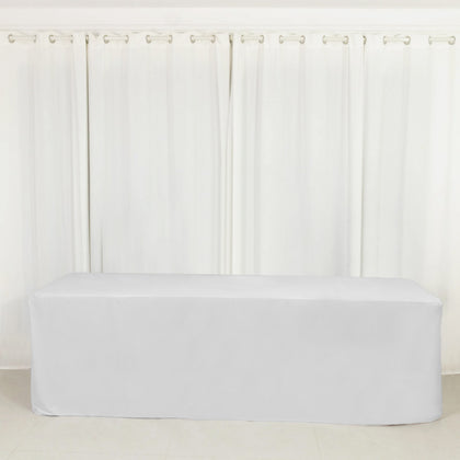 Scuba Rectangular Fitted Tablecloth 8ft White – Wrinkle-Free, Stain Resistant