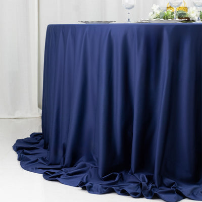 Navy blue tablecloth draping elegantly over a table