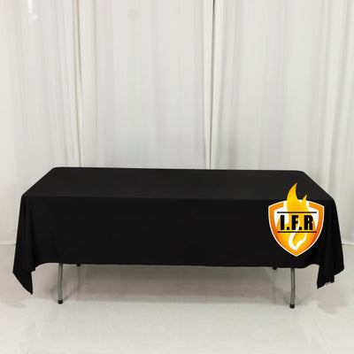Black table cover with I.F.R. logo on a plain backdrop.