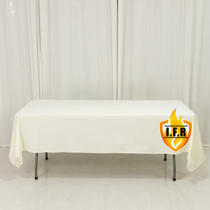 Fire Retardant 60"x102" Rectangle Scuba Polyester Tablecloth – Ivory, Wrinkle Free, Stain Resistant Table Cover