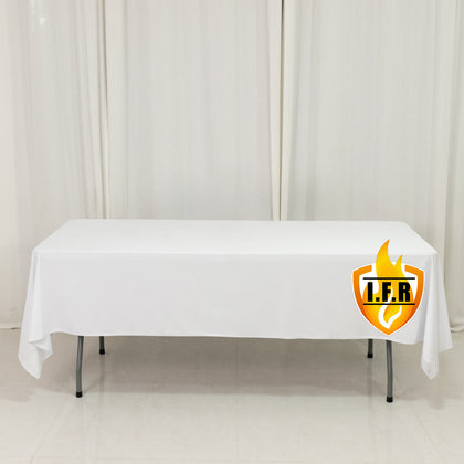 Fire Retardant 60"x102" Rectangle Scuba Polyester Tablecloth – White, Wrinkle Free, Stain Resistant Table Cover
