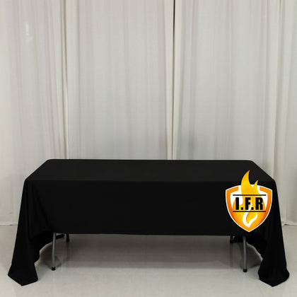 Fire Retardant 60"x126" Rectangle Scuba Polyester Tablecloth – Black, Wrinkle Free, Stain Resistant Table Cover