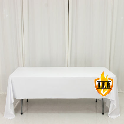 Fire Retardant 60"x126" Rectangle Scuba Polyester Tablecloth – White, Wrinkle Free, Stain Resistant Table Cover