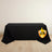 Black tablecloth with logo on plain background.