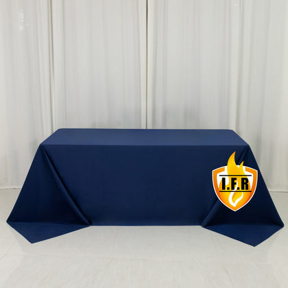 Fire Retardant 90"x132" Rectangle Scuba Polyester Tablecloth – Navy Blue, Wrinkle Free, Stain Resistant, Seamless Table Cover
