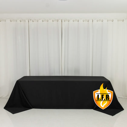 Fire Retardant 90"x156" Rectangle Scuba Polyester Tablecloth – Black, Wrinkle Free, Stain Resistant, Seamless Table Cover