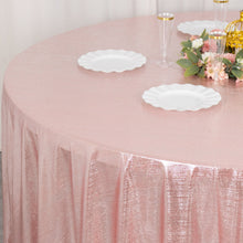 120inch Shiny Blush Rose Gold Round Polyester Tablecloth With Shimmer Sequin Dots