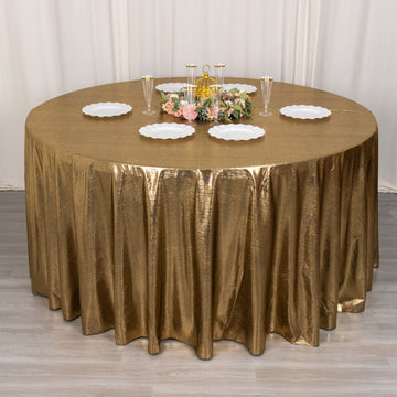 Create Lasting Memories with the Antique Gold Shimmer Sequin Dots Polyester Tablecloth